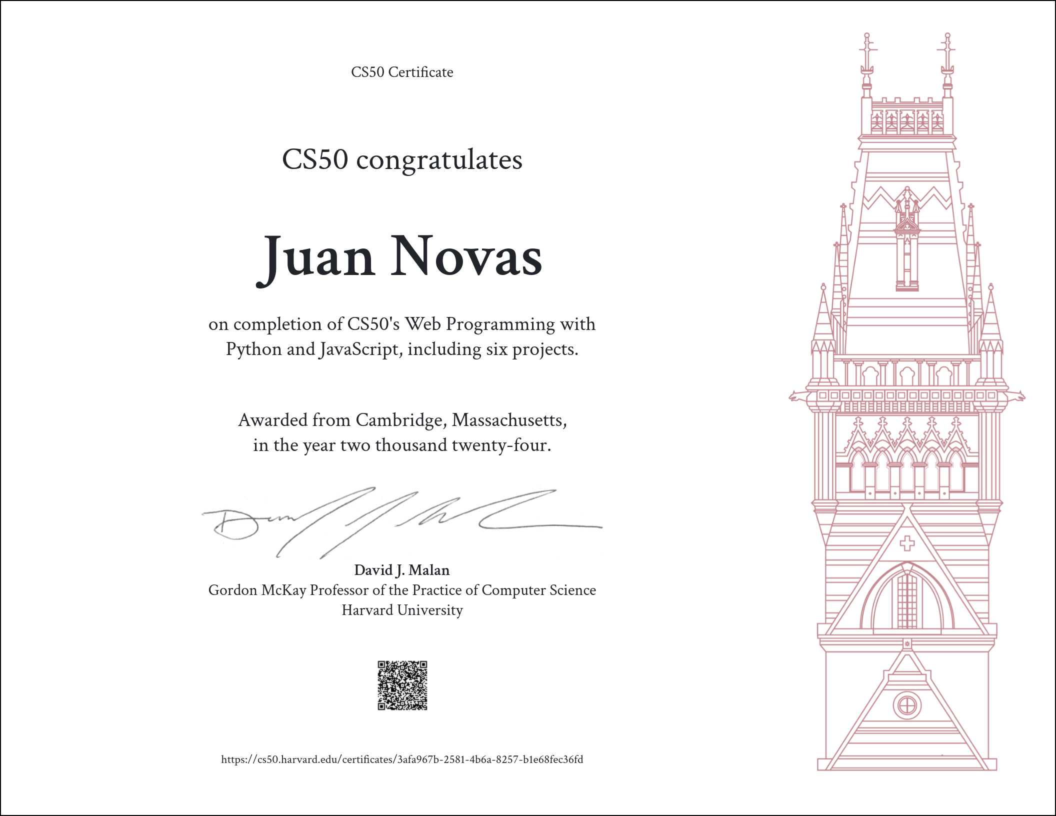Harvard cs50W certificate